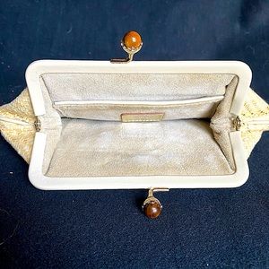 Anya Hinchmarch Tan Clutch, Tigers Eye Clasps